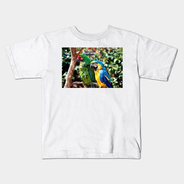 Macaw Parrots Kids T-Shirt by Cynthia48